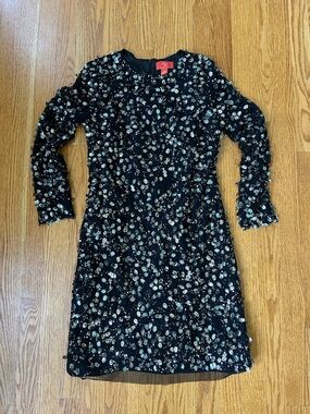 Monique Lhuillier Black Long Sleeve Sequin Cocktail Dress